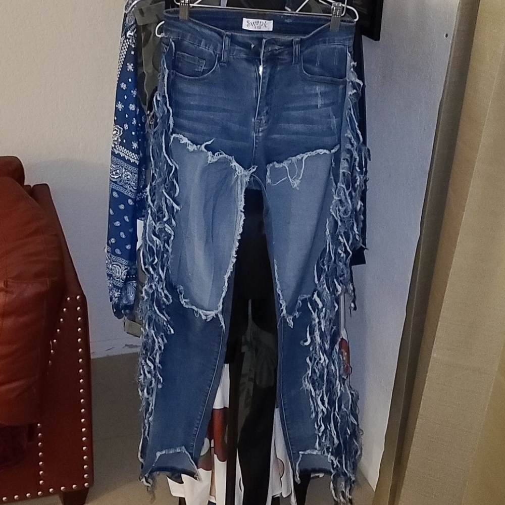 High Rise Fringe Jean
